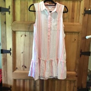 Time and Tru Sleeveless Button-Front Stripe Dress in Pink & White